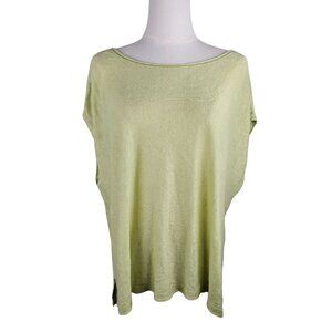 Eileen Fisher Organic Linen Top L/XL Light Green Boho Lightweight Relaxed Fit